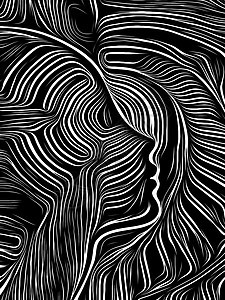 人的脸融合黑白木刻图案中关于思想意识理人类戏剧的黑白诗歌系列图片