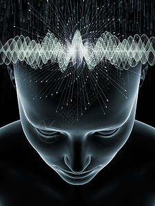 心灵波系列视觉上吸引力的背景,由3D插图的人头技术符号,适合意识,大脑,智力人工智能的布局背景图片