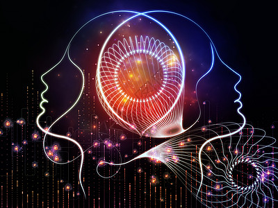 思维头脑风暴交流思想教学学的上,由两个人类剪影箭头抽象元素成背景