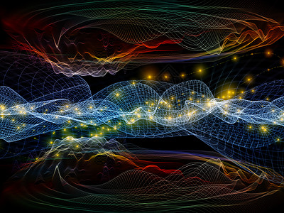 脉冲振荡光流系列以技术教育为,由黑色背景上彩色线条灯光成的艺术抽象图片