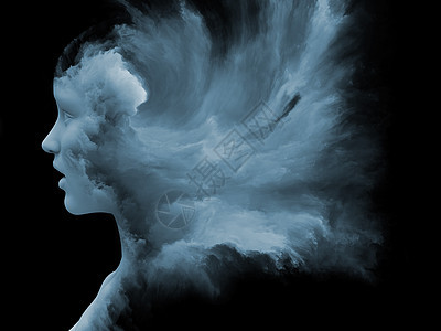 心灵雾系列用分形颜料绘制的人的头部三维渲染,内心世界梦想情感创造力想象力人类心灵图片