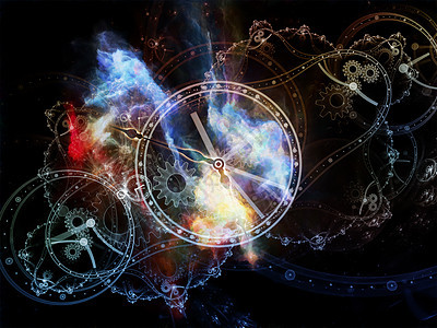 时间相时间序列的孔由时钟表盘抽象元素成,科学教育现代技术的隐喻图片