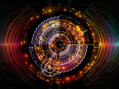 星体辉光系列由神的几何线占星术符号灯光成,灵魔法神秘主义的隐喻图片