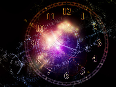 虚拟时钟时间序列的孔由时钟表盘抽象元素构成的,科学教育现代技术项目的背景图片