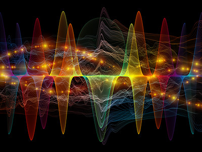 五颜六色的振荡光流系列以技术教育为,黑色背景上隔离的彩色线条灯光的成图片