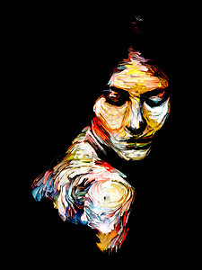 内部油漆系列色彩斑斓的女肖像艺术能量创造力情感等方图片