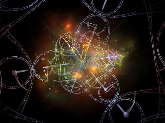 时间相时间序列的孔由时钟表盘抽象元素成,科学教育现代技术的隐喻图片