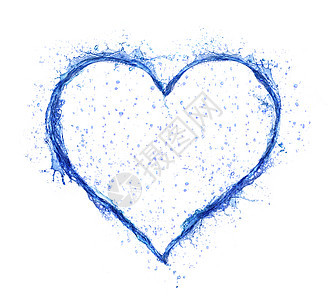 蓝色的水溅白色的背景上爱的象征图片
