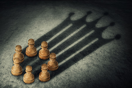 棋子站,排列成个圆圈连接力量,铸造个皇冠形状的影子业务小领导队工作理念相信成功背景图片