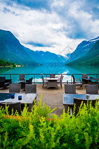 自然背景上的咖啡馆美丽的自然挪威自然景观自然背景上的咖啡馆图片