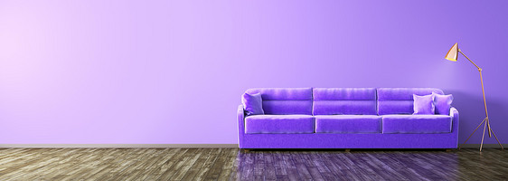现代室内客厅与紫外线沙发全景三维渲染图片