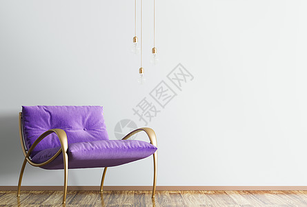 现代客厅内部与紫罗兰扶手椅落地灯3D渲染图片