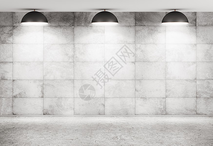 室内背景与混凝土瓷砖墙,贝顿地板灯具三维渲染图片