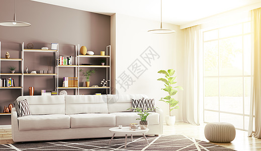 现代客厅内部舒适的沙发三维渲染图片