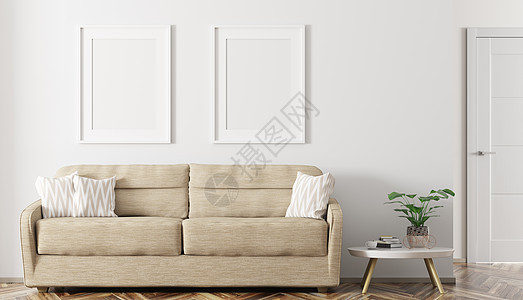 现代室内的客厅与沙发模拟框架三维渲染图片