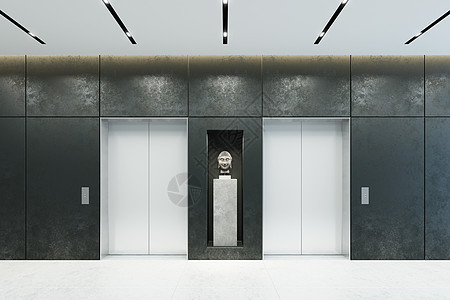 现代电梯,办公室大厅闭门,3D渲染图片