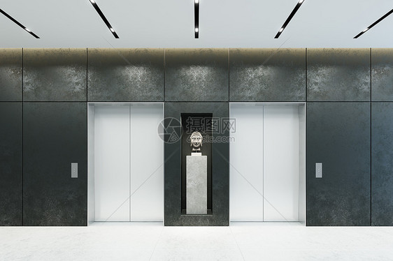 现代电梯,办公室大厅闭门,3D渲染图片