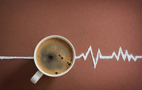咖啡杯顶部的视图心跳糖心图咖啡杯顶部视图心跳心电图图片