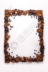 巧克力框架创意照片的框架由巧克力制成的白色背景图片