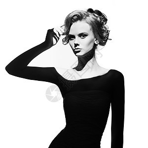 黑白艺术时尚超现实主义肖像美丽的女人,她的脸上光图片