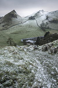 英格兰高峰区铬山公园山美丽的冬季景观形象图片