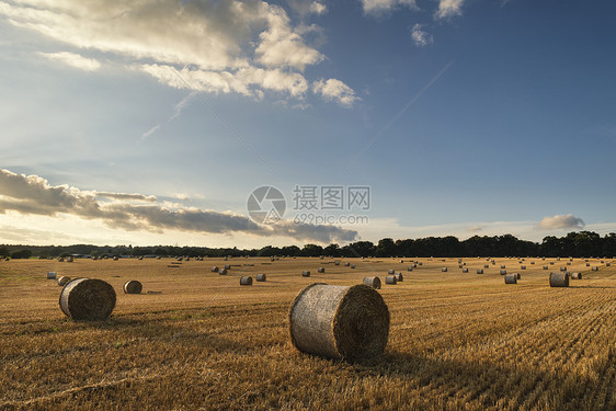 美丽的景观图像干草捆夏季田野五颜六色的日落图片
