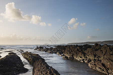 美丽的日落景观图像淡水西岸彭布罗克郡海岸威尔士图片