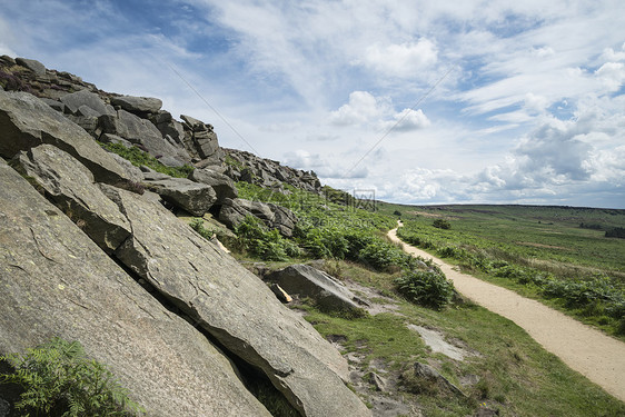 英格兰峰值区夏季博贝奇边缘岩石的美丽景观形象图片