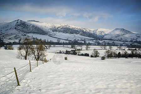 风景雪覆盖了英格兰高峰地区日出时的冬季景观背景图片