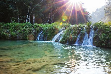 美丽的天然游泳池SEMUCChampey,兰金,危地马拉,洲图片