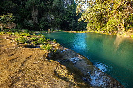 美丽的天然游泳池SEMUCChampey,兰金,危地马拉,洲图片