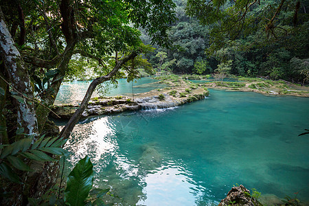 美丽的天然游泳池SEMUCChampey,兰金,危地马拉,洲图片