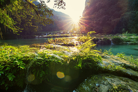 美丽的天然游泳池SEMUCChampey,兰金,危地马拉,洲图片