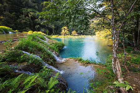 美丽的天然游泳池SEMUCChampey,兰金,危地马拉,洲图片