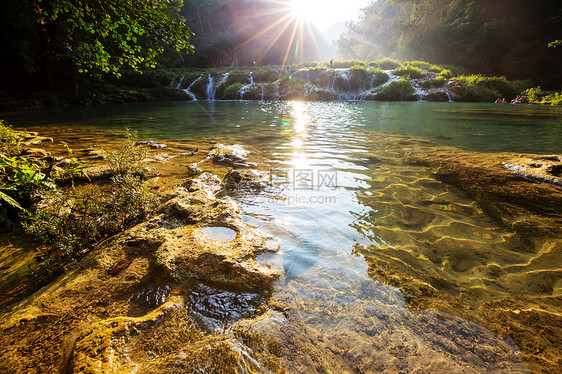 美丽的天然游泳池SEMUCChampey,兰金,危地马拉,洲图片