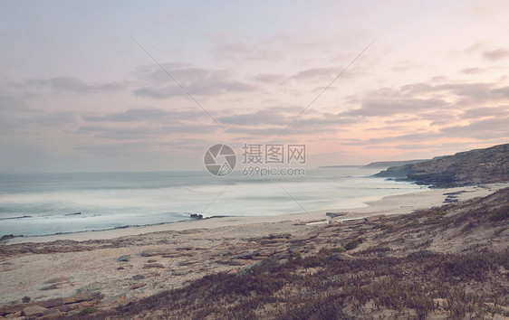 日落后的海洋海岸,Instagram过滤器图片