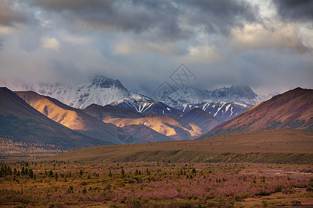 夏天阿拉斯加风景如画的山脉积雪覆盖的地块,冰川岩石峰图片