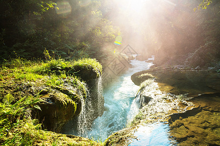 美丽的天然游泳池SEMUCChampey,兰金,危地马拉,洲图片