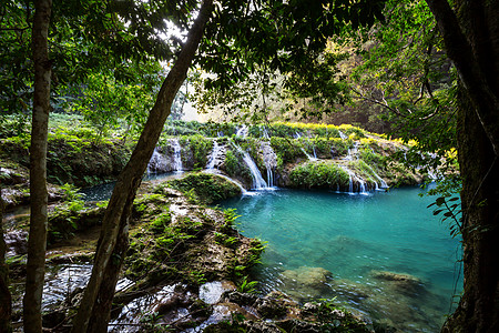 美丽的天然游泳池SEMUCChampey,兰金,危地马拉,洲图片