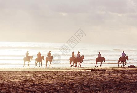 人们骑马洲哥斯达黎加的海岸上图片