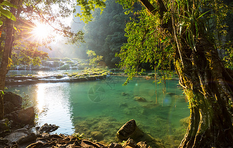 美丽的天然游泳池SEMUCChampey,兰金,危地马拉,洲图片