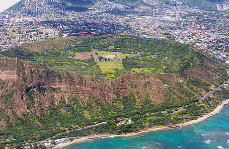 瓦胡岛之上美丽的鸟瞰钻石头火山口瓦胡岛,夏威夷,美国背景图片