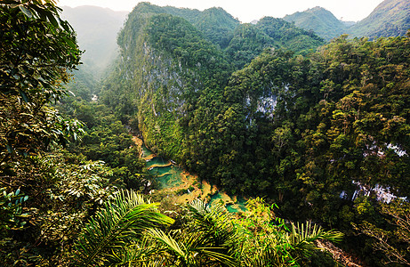 危地马拉的游泳池美丽的天然游泳池SEMUCChampey,兰金,危地马拉,洲图片