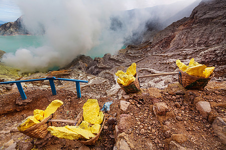 印尼爪哇火山火山口的湖泊图片