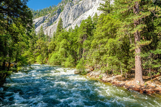 约塞米蒂的梅塞德河景观加州,美国图片