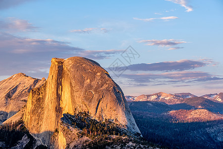 半穹顶岩层特写约塞米蒂公园夏季日落景观冰川点加州,美国图片
