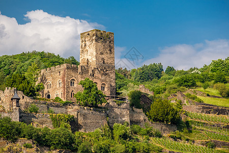 古滕费尔斯库布城堡葡萄园莱茵河谷莱茵峡谷附近的高布,德国建于1220图片