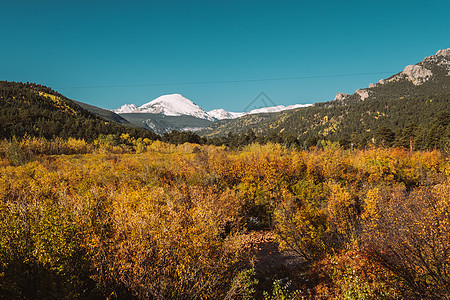 科罗拉多州埃斯特斯公园附近岩石上的小教堂季节秋天冬天洛基山,科罗拉多州,美国图片