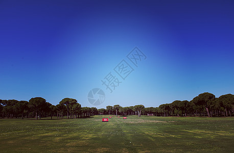 训练高尔夫球场,阳光明媚的日子里用美丽的风景练洞标志训练高尔夫球场图片