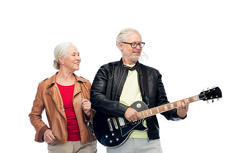 音乐,龄人的快乐的老夫妇与电吉他快乐的老夫妇用电吉他图片